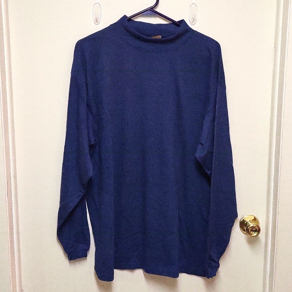 Vintage Puritan Dark Blue Long Sleeve Mock-Neck Shirt